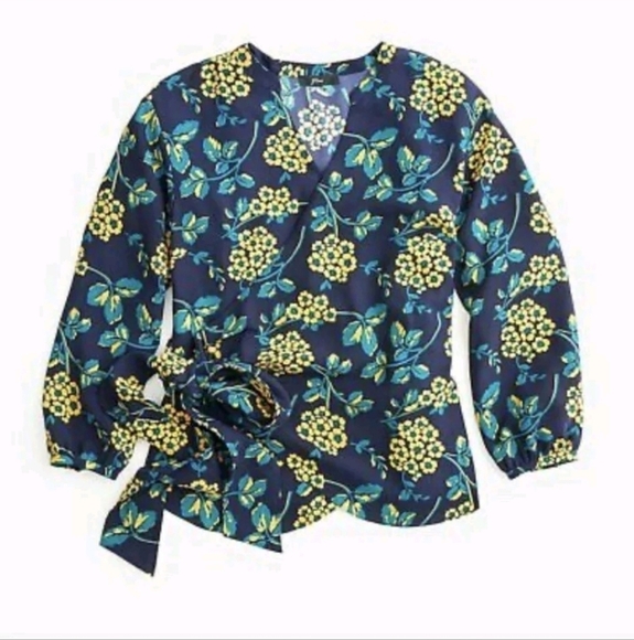 J. Crew Golden Floral Belted Wrap Top Size Small - Picture 4 of 5